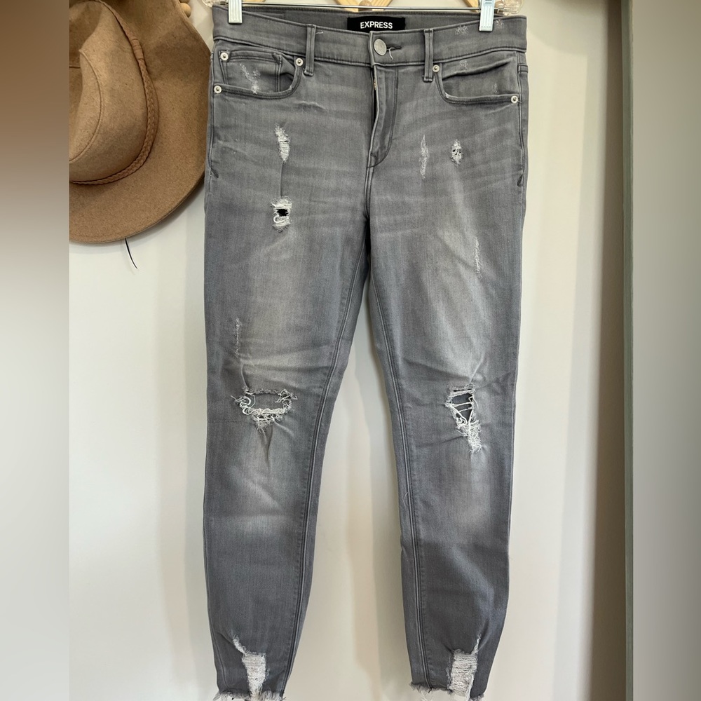 Express Gray Distressed Ripped Jeans